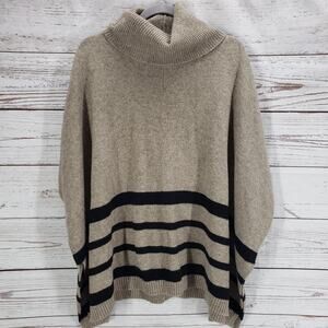 Tahari Women's Brown Wool Yak Hair Striped Poncho Sweater Size Small